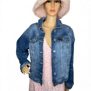 Torrid Distressed Medium Wash Jean Denim Jacket Button up Blue Size 2 / 2X